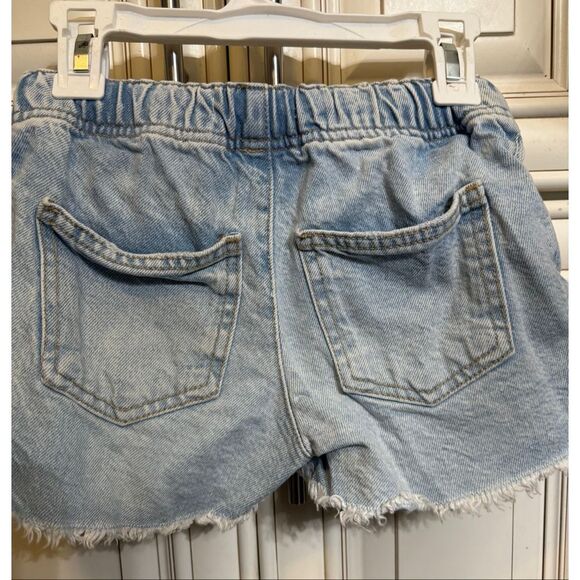 Zara Girls Elastic Waist Drawstring Frayed Denim Cut Off Short Wash Blue Size 8 - Picture 5 of 5